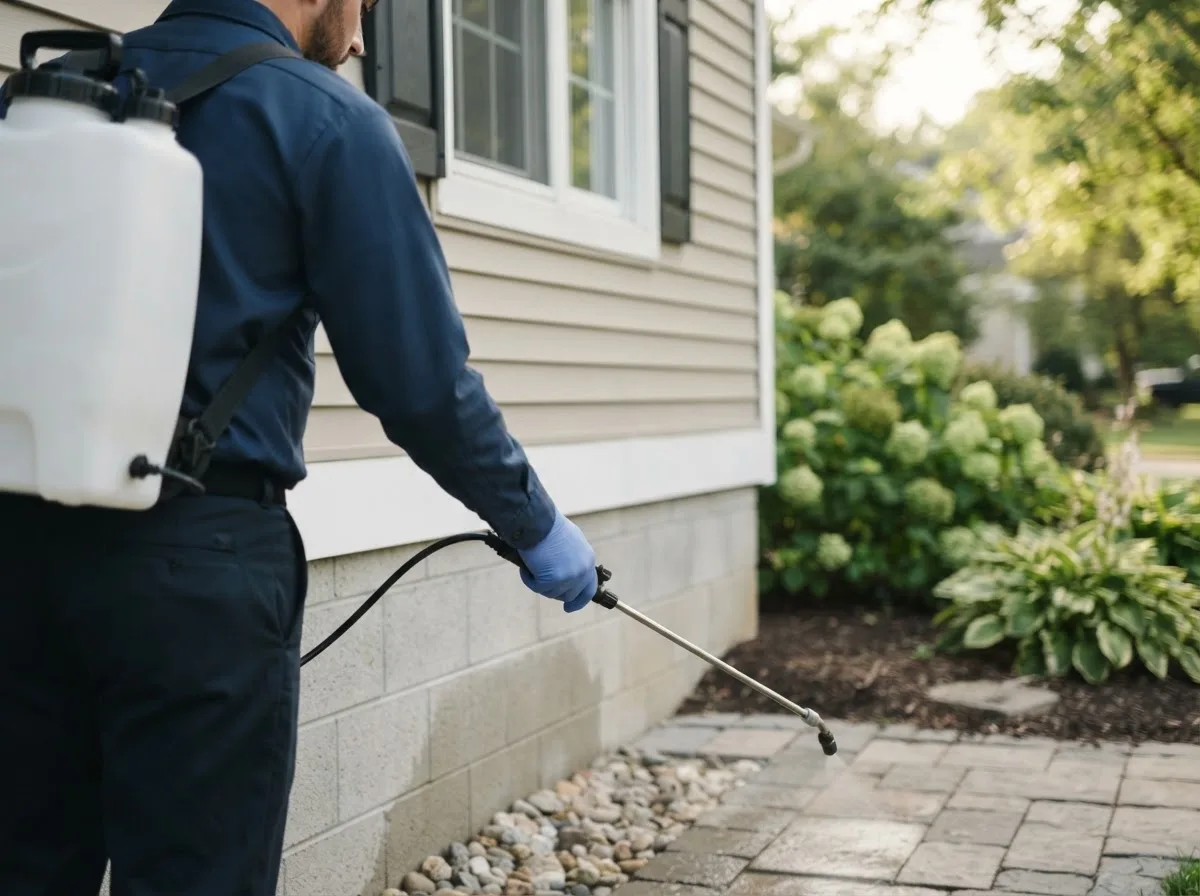Pest control technician inspecting a home in Morgan, MN
